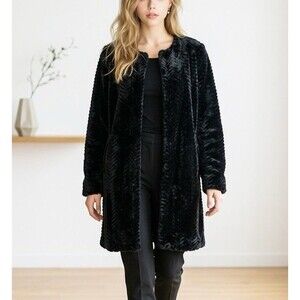 Fever Black Faux Fur Coat Women’s Size S Soft Plush Open Front Jacket